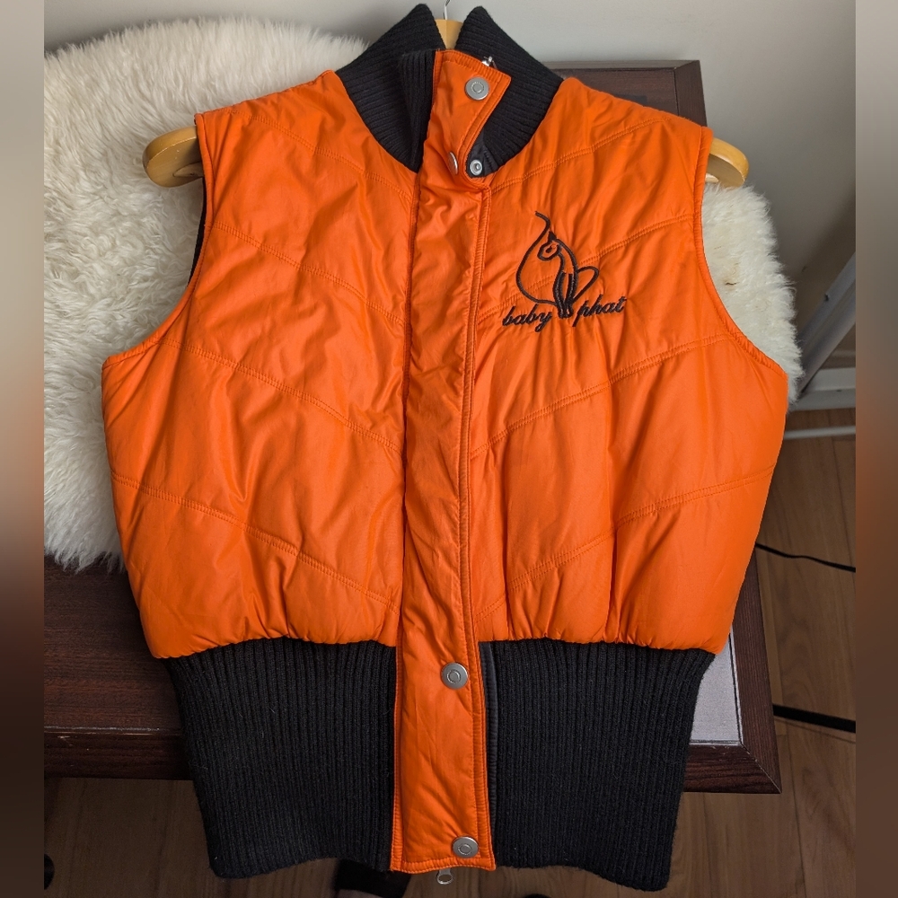Baby Phat Orange & Black Puffer Vest
